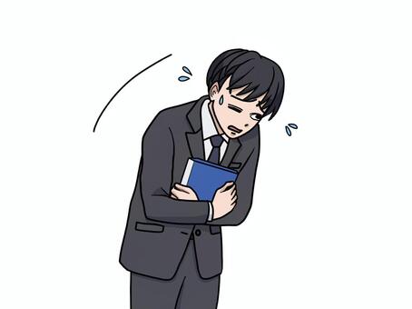 失敗後に相手の顔色を伺うスーツ姿の男性 仕事失敗,謝る,スーツ,男性,顔色伺い,新人,ビジネス,気まずい,動揺,焦るのイラスト素材