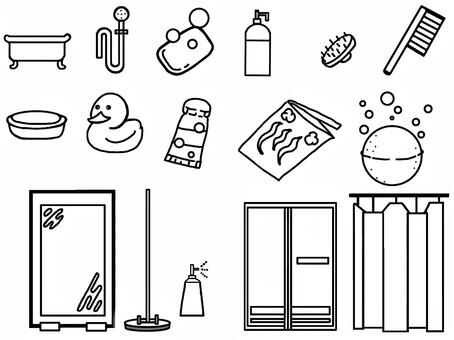 HOBBY　ITEM“お風呂シリーズ” hobby,item,趣味,入浴,湯船,シャワー,ボトル,ブラシ,石鹸,バスボムのイラスト素材