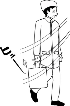 冬の歩行者 風,吹く,冷たい,歩行者,コート,ニット帽,冬,鞄,若い,男性のイラスト素材