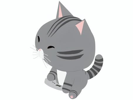 ゲーム_猫 ゲーム,猫,さばとら,動物,かわいい,コントローラーのイラスト素材