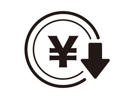 円安や料金値下げ物価下落の矢印と円マーク お金,料金,矢印,アイコン,ピクトグラム,マーク,円安,値下げ,物価,価格のイラスト素材