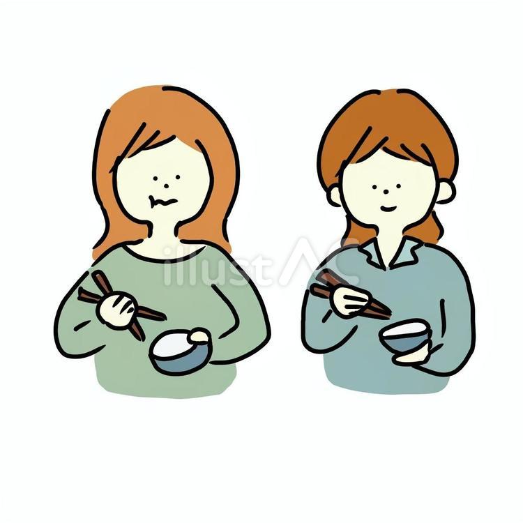 食事する二人　お箸のマナー 食事,食べる,ごはんのイラスト素材