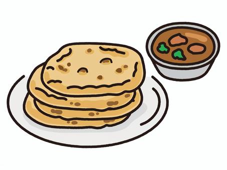 チャパティとカレー チャパティ,パン,ブレッド,主食,ネパール,ネパール料理,南アジア,アジアンフード,カレー,カレーライスのイラスト素材