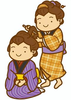 髪結い女性-4c 髪結い,床屋,美容師,理髪師,仕事,職業,江戸,時代劇,女性,髷のイラスト素材