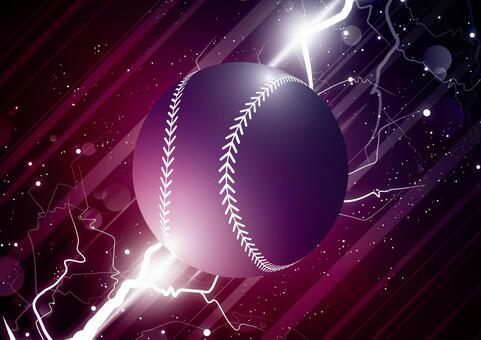 野球ボールと稲妻の紫色の背景素材 スポーツ,野球,ボール,雷,稲妻,光,パーティクル,紫色,背景のイラスト素材