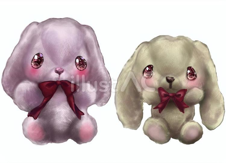 ピンクとベージュのうさぎのぬいぐるみ うさぎ,ぬいぐるみ,かわいいのイラスト素材