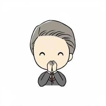 口をおさえる中年会社員男性 口,おさえる,ふさぐ,両手,秘密,内緒,笑顔,ニヤニヤ,男性,中年のイラスト素材