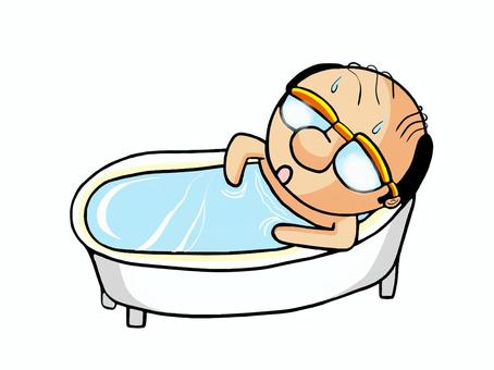 お風呂に入っているおじさん おじさん,風呂,汗,メガネ,部長,課長,40代,50代,はげのイラスト素材