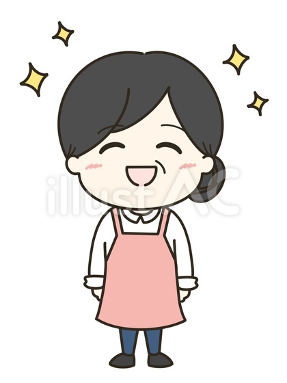 キラキラ笑顔のエプロンの年配の女性