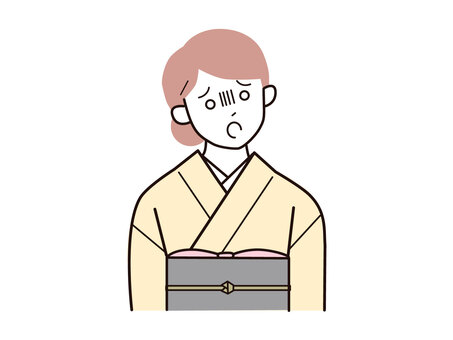 肩を落とし放心する着物女性A右向／カラー 放心,呆然,ガックリ,女性,お母さん,着物,講師,20代,30代,40代のイラスト素材