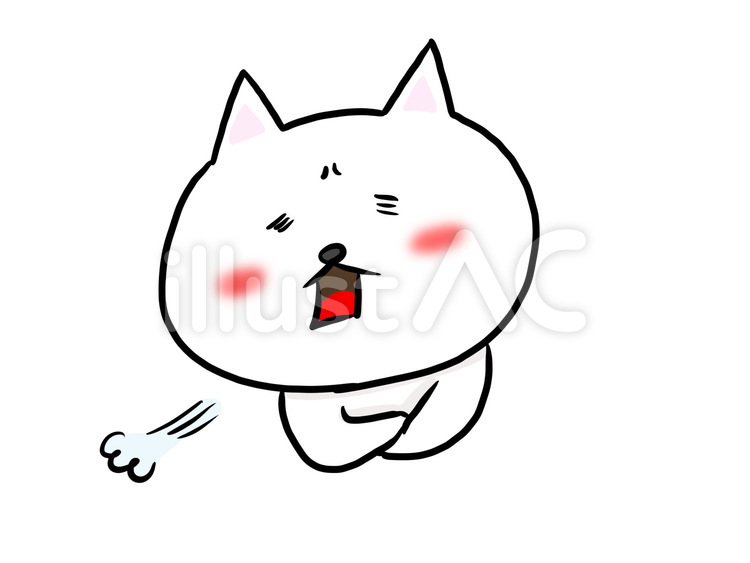 ため息をする白猫 ネコ,手描き,かわいいのイラスト素材
