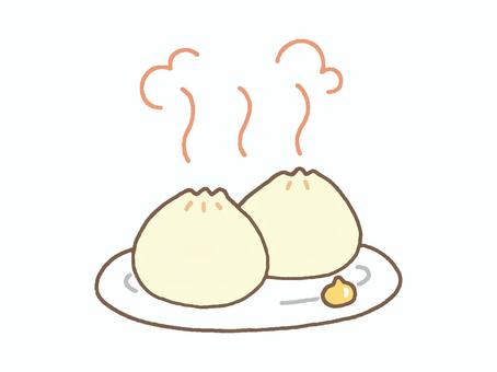 ホカホカの肉まん2個 肉まん,中華まん,ピザまん,あんまん,ホカホカ,コンビニ,電子レンジ,蒸し器,せいろ,湯気のイラスト素材