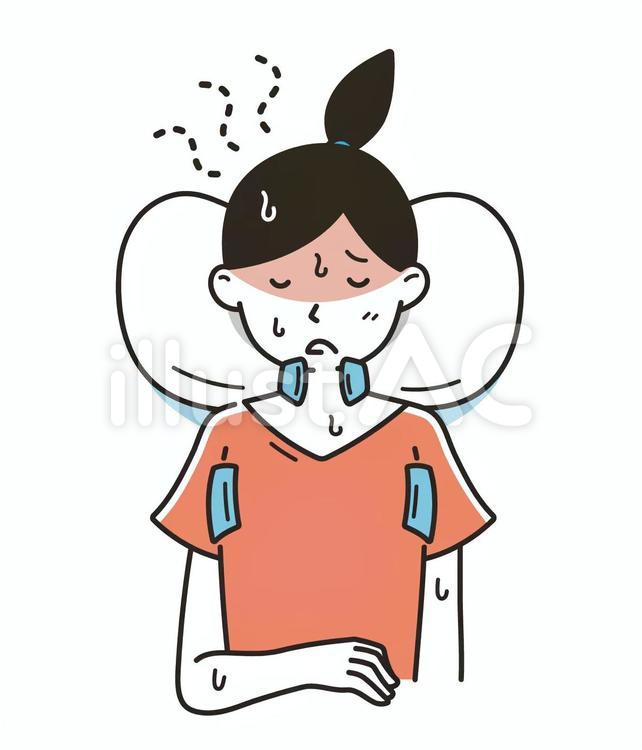 熱中症気味で体を冷やす女性 熱中症,女性,冷やすのイラスト素材