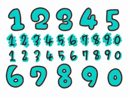 丸っこい数字(青っぽい) 丸っこい数字(青っぽい) 数字,ゆるい,緑,水色,青,手書き,手描き,太文字,丸いのイラスト素材