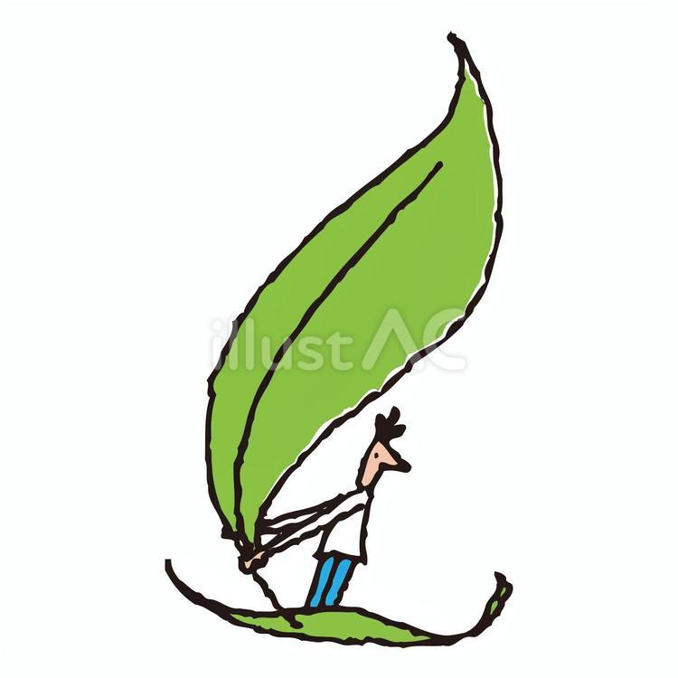 風に乗って 葉っぱ,エコロジー,人物のイラスト素材