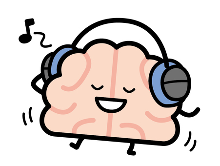 音楽を聴く脳みそ ヘッドホン,脳みそ,脳,音符,聴く,キャラクター,ポーズのイラスト素材