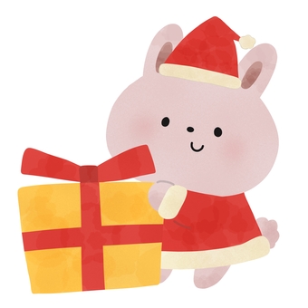 クリスマスプレゼントとうさぎ クリスマス,プレゼント,うさぎ,サンタ,服,帽子,動物,絵本,可愛い,ゆるいのイラスト素材