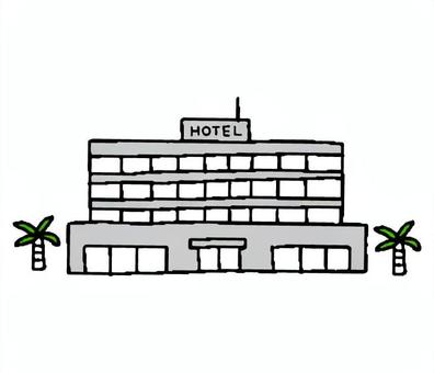 ホテルのイラスト ホテル,宿泊,建物,シンプル,手描き,手書き,線画,フリーハンドのイラスト素材