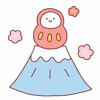 富士山とだるま 富士山,だるま,年賀状,お正月,線画,可愛い,ゆるい,手描き,デコレーション,素材のイラスト素材