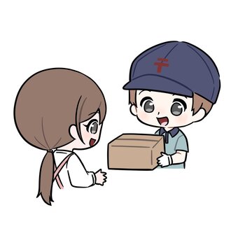 対面で荷物を受けとる 郵便,郵便配達,郵便やさん,配達,届ける,配達員,人物,人,イラスト,仕事のイラスト素材