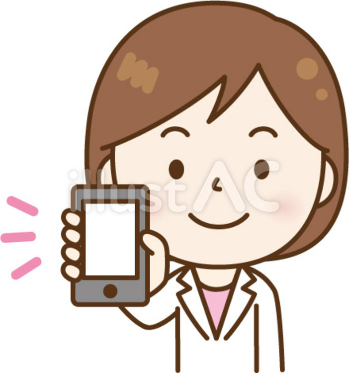 スマホを見せる白衣の女性A スマホ,白衣,女性のイラスト素材