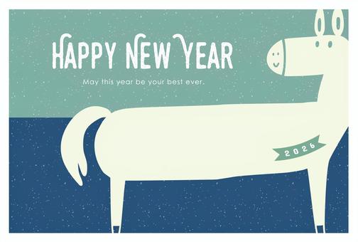 年賀状（2026）おしゃれかわいい馬_8 年賀状,馬,午,おしゃれ,かわいい,ポップ,2026年,2026,午年,テンプレートのイラスト素材