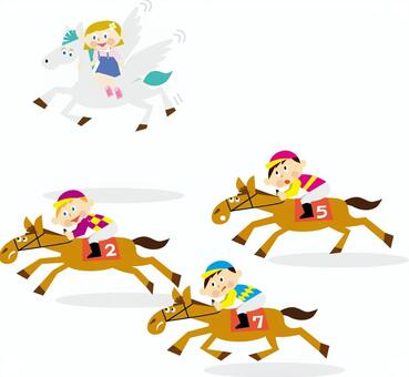  2026年　午　競馬　ペガサス　年賀状  競馬,子ども,2026年,うま年,年賀状,元旦,楽しい,嬉しい,可愛い,ご挨拶のイラスト素材