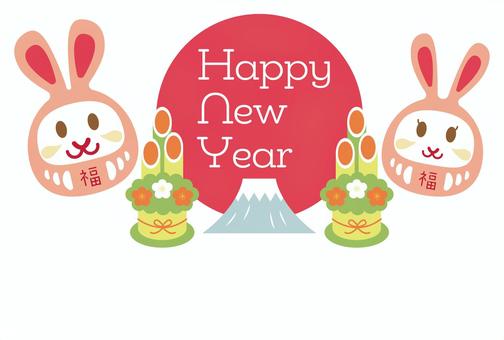 New Year's card side 14 first sunrise Kadomatsu rabbit, new year's card, new year's card, rabbit, JPG, PNG and EPS