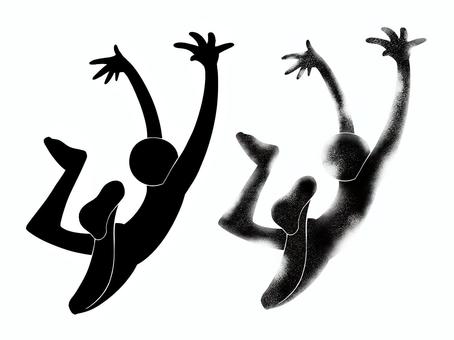 吹っ飛ばされる人影①黒セット 吹っ飛ぶ,人影,黒色,一色,全身,人物,飛ばされる,手書き,こける,万歳のイラスト素材