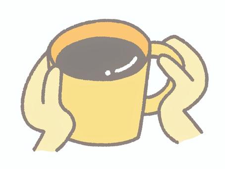 カップを持つ手（イエロー） カップ,マグカップ,コップ,手,持つ,黄色,コーヒー,カフェ,飲み物,飲むのイラスト素材