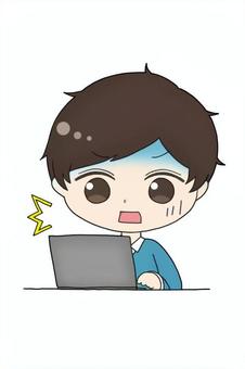 パソコンを使っている男性のイラスト 男性,学生,ネットサーフィン,テレワーク,インターネット,リモートワーク,びっくり,ショックのイラスト素材