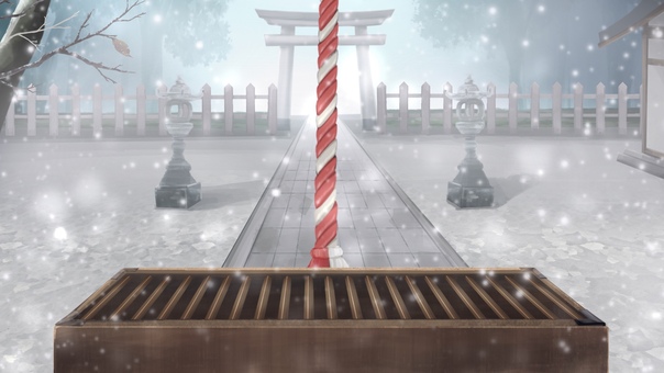 雪が降る初詣　背景イラスト 初詣,賽銭箱,神社,お参り,鈴緒,参拝,紐,お詣り,冬,雪のイラスト素材