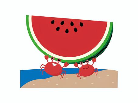 Illustration of crab and watermelon 2, কর্কটরাশি, তরমুজ, পরিবহন, JPG, PNG and AI