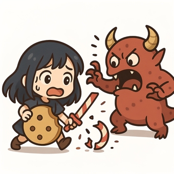 クッキーと折れたキャンディで戦う女の子 クッキーと折れたキャンディで戦う女の子 女の子,ちびキャラ,クッキーのイラスト素材