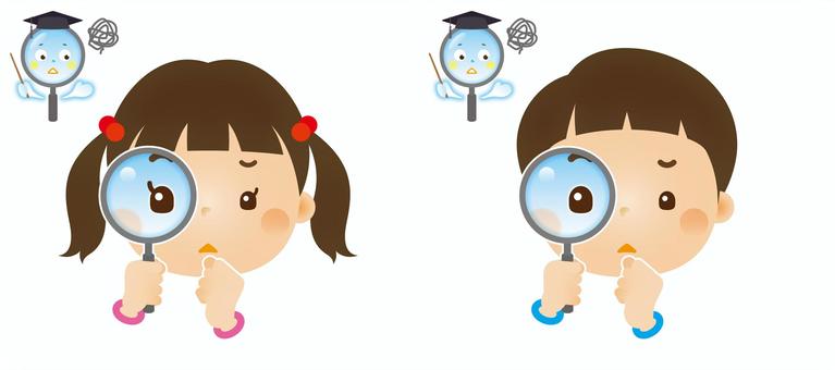 調べる子ども2 調べる子ども2 虫眼鏡,拡大,調べる,子ども,人物,男の子,女の子,小学校,幼稚園,保育園のイラスト素材
