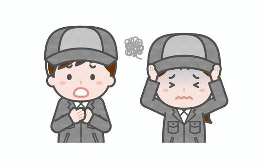 ミニ_2人_工場作業員の男女06 男性,女性,大人,職業,仕事,作業員,スタッフ,製造,物流,労働のイラスト素材