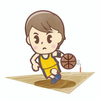 ドリブルする男性バスケ選手2  男性,全身,デフォルメ,スポーツ,バスケットボールのイラスト素材
