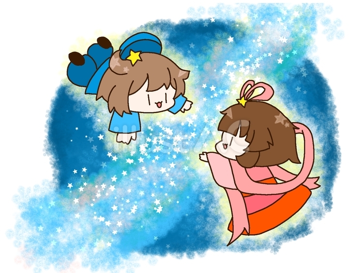 七夕　天の川　逢瀬する織姫と彦星 織姫,彦星,天の川のイラスト素材