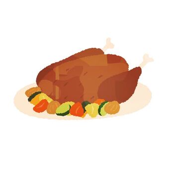 ローストターキー 12月,クリスマス,冬,七面鳥,ロースト,肉,野菜,皿,湯気,人参のイラスト素材