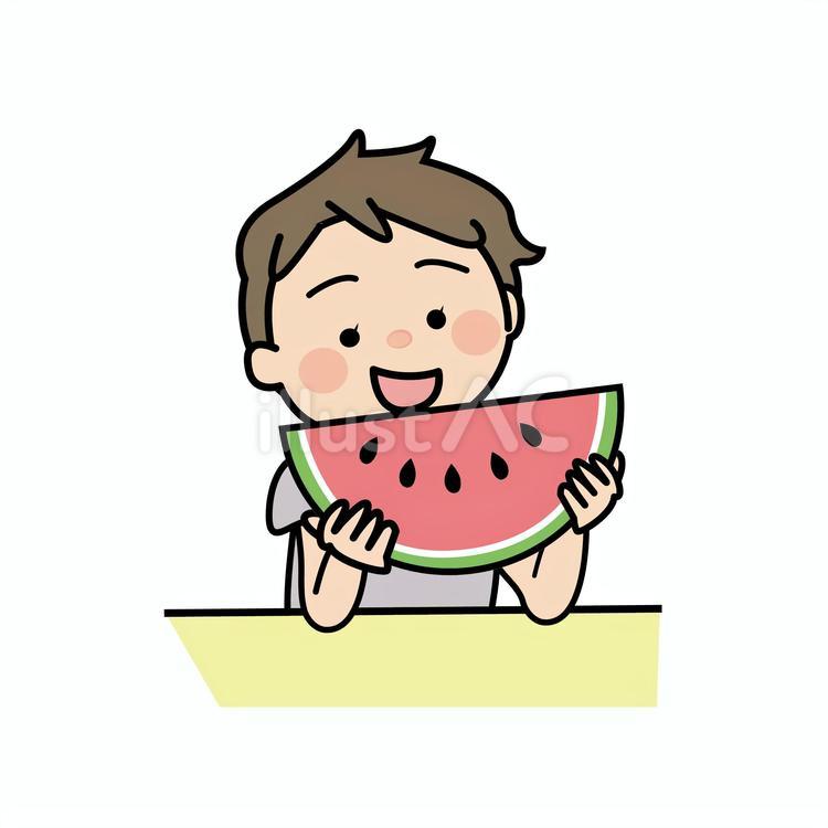 スイカを食べる男の子 男の子,スイカ,小学生のイラスト素材