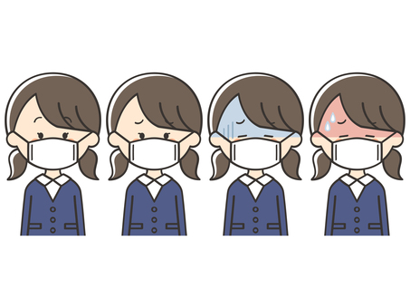 マスクをした女子生徒のセット 女の子,子供,こども,マスク,風邪,インフルエンザ,感染,感染症,ウイルス,花粉のイラスト素材