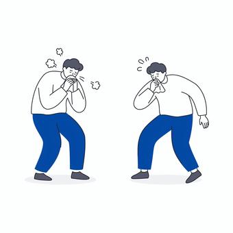 風邪をひいて辛そうな男性セット 人物,男性,風邪,咳,くしゃみ,鼻水,衛生,健康,体調,不良のイラスト素材