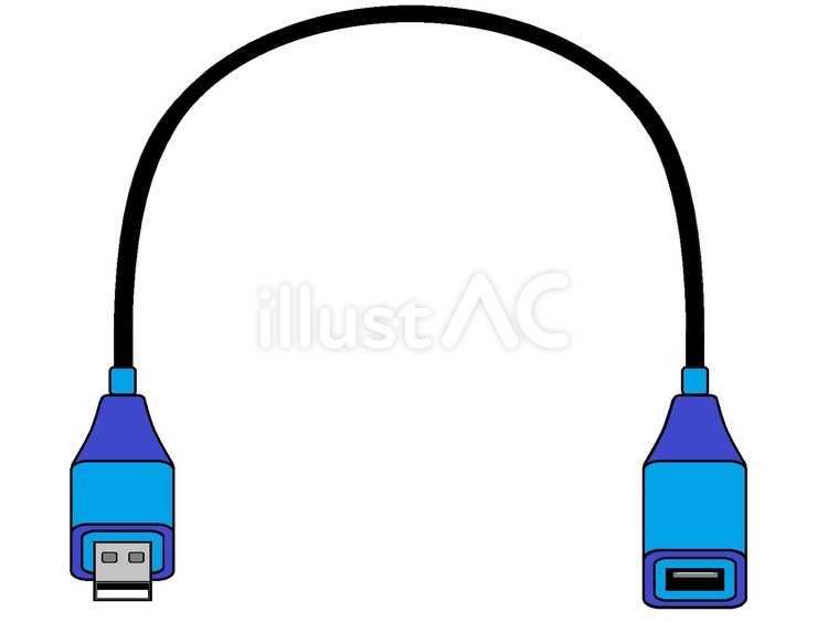 USB延長コード　オス×メス　青色 usb,延長コード,雑貨のイラスト素材