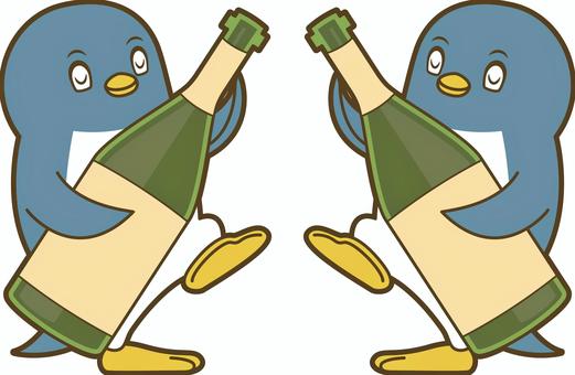 シャンペンとペンギン ペンギン,かわいい,イラスト,南極,子供向け,幼児向けペンギン,子供,可愛い,動物,ベビーのイラスト素材