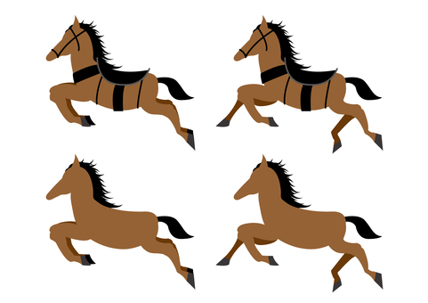 馬のイラストセット 馬,午年,動物,鞍,尻尾,蹄,セット,イラストのイラスト素材