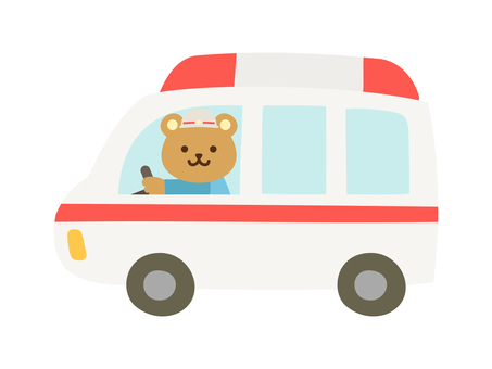 くるま_くま_救急車 車,救急車,動物,くま,運転,緊急車両,救急隊員,救急救命士,119,自動車のイラスト素材