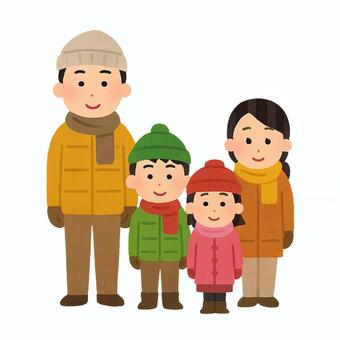 防寒姿の家族 家族,防寒,冬,ダウン,ニット,手袋,マフラー,帽子のイラスト素材