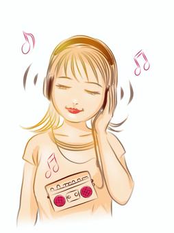 Girls listening to music with a radio cassette player, JPG and PNG Girls listening to music with a radio cassette player, musics, female, a radio cassette, JPG and PNG