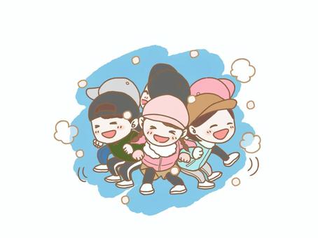 おしくらまんじゅう おしくらまんじゅう,子ども,冬,遊び,小学生,寒い,温まるのイラスト素材