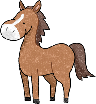 茶色のお馬さん 馬,クレヨン調,競馬,動物園,午年,哺乳類,生き物のイラスト素材